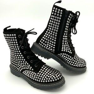 Wild Pair Womens Ryderr Microsuede Studded Moto Combat & Lace-up Boots Shoes sz7